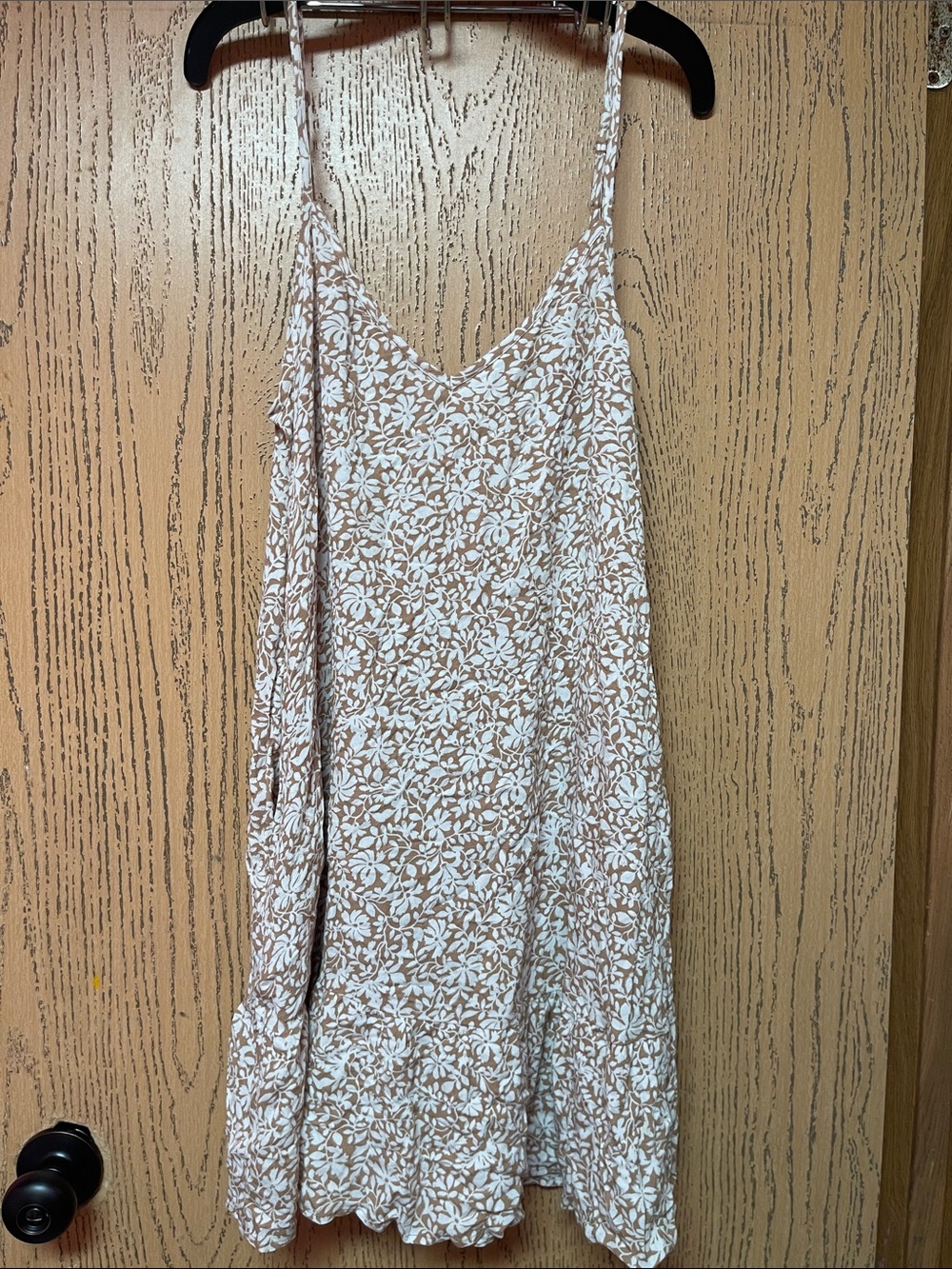American Eagle Outfitters Cream and Tan Floral Slip Dress